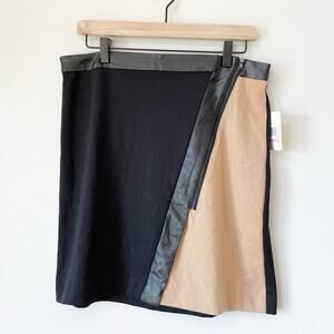 Eci New York Color Block Faux Leather A-Line Skirt